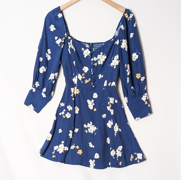 REFORMATION Lumiere Dress Mini Bustier Long Sleeve Mini  Floral Dress 2 Blue - Picture 5 of 11